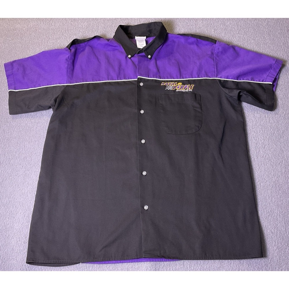 VTG Speed Zone Race Gear Black/Purple Embroidered Button Up Shirt Size XL